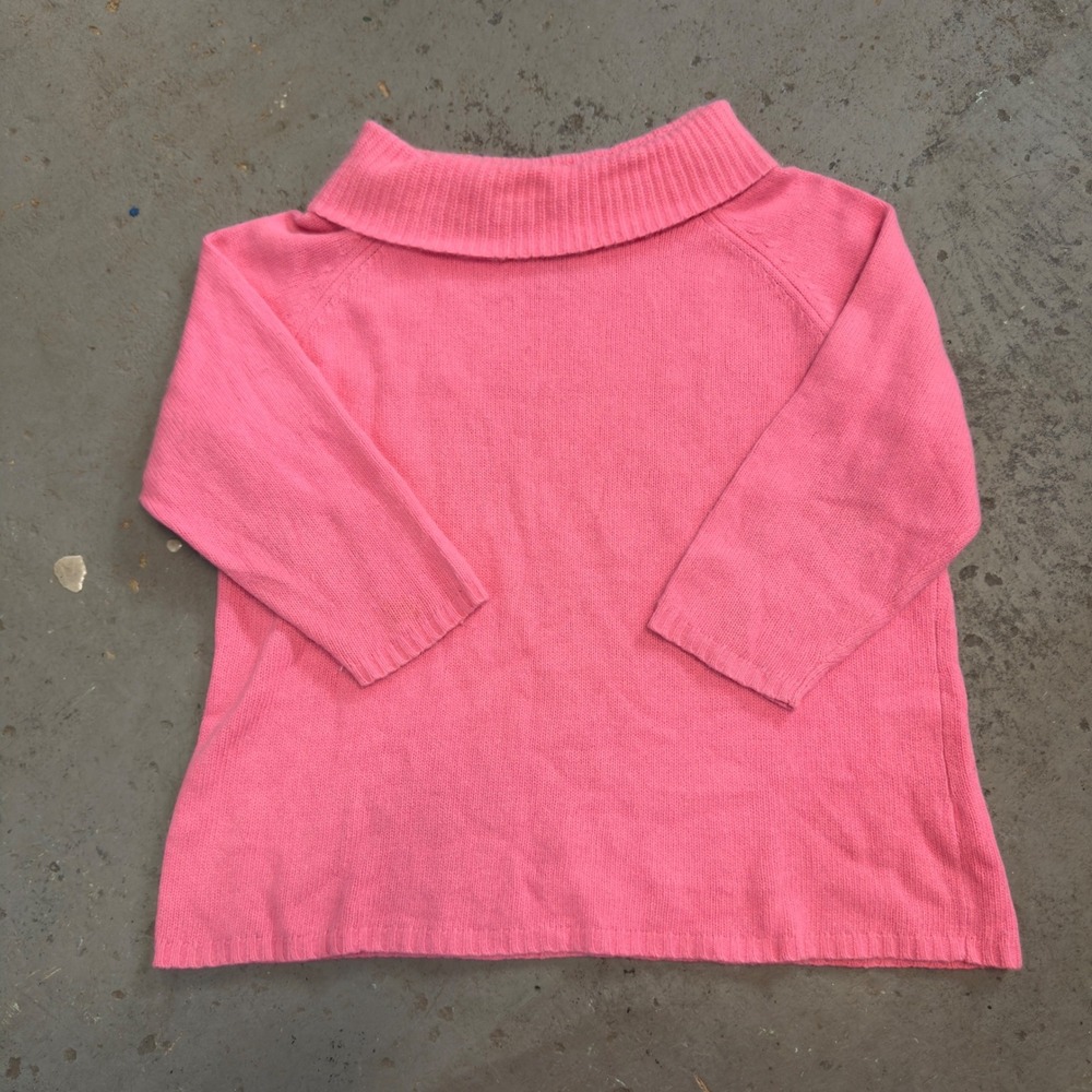 Rafaella Woman Pink Angora Lambswool Ribbed Mock Neck Sweater 1X 3/4 Sleeve